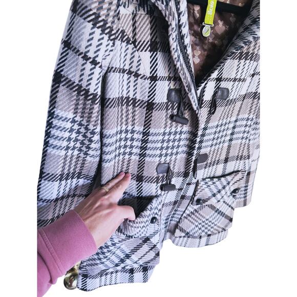Soia & Kyo Wool Plaid Houndstooth Jacket Cream Toggle Full Zip Medium Fall Layer - Picture 10 of 10